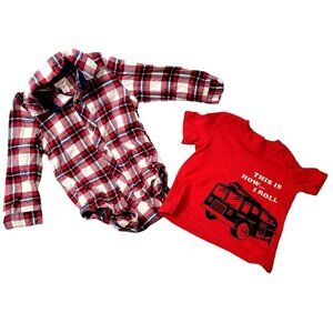 Baby Boy Black Red White Plaid Bodysuit Red Shirt  6-9 Months